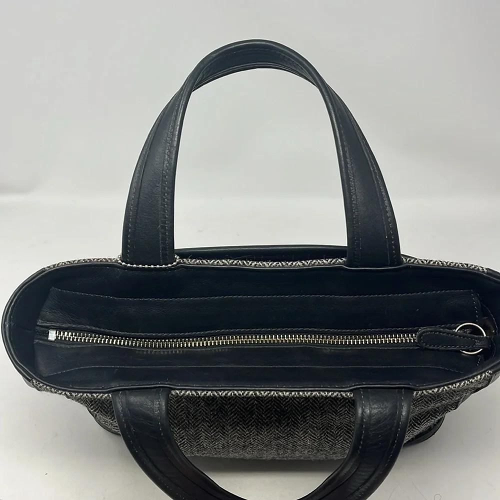 VINTAGE COACH BLEEKER TOTE HERRINGBONE TWEED BLACK LEATHER MADE IN USA 1999 - Picture 6 of 17